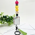 Colorful silicone bead lanyard keychain with notepad charm and green tassel. - Notebook (K-1539)