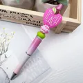 Teacher appreciation beaded ballpoint pen featuring a pink silicone apple and rhinestone ball - Beadable Pen / Rose Red Beaded Pen (K-1394)