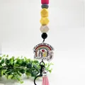 Colorful silicone beaded keychain lanyard with 'Teach Tiny Humans' pendant and pink tassel - Rainbow (K-1539)