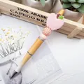 Pink beaded pen with TEACH apple silicone topper and rhinestone ball for teachers - Beadable Pen / Light Pink Beaded Pen (K-1394)