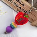 Teacher gift silicone beaded keychain with red apple 'TEACH' charm and rainbow rhinestone - Red Keychain (K-1394)