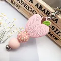 Handmade TEACH pink silicone apple keychain with sparkling rhinestone beads and pink sphere - Light Pink Keychain (K-1394)