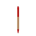 Bolígrafo ecológico de papel kraft con clip y detalles decorativos en plástico rojo - Rojo