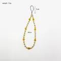 Colorful beaded phone lanyard with yellow smiley faces and silver beads for accessory - 38 cm / Yellow Smiley Face (P001)