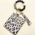 Elegante tarjetero con estampado de leopardo, pulsera de cuentas de silicona y borla - Estampado de Leopardo (K364)