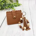 Brown PU leather card holder with silicone bead wristlet and tassel - Bracelet Card Holder Set / Brown