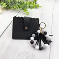 Black PU leather card holder featuring black white and grey silicone bead bracelet keychain - Bracelet Card Holder Set / Black