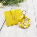 Yellow silicone bead bracelet with PU leather card holder wallet and tassel keychain - Bracelet Card Holder Set / Yellow