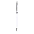 Elegant white metal twist-action ballpoint pen featuring a chrome clip and accents - Blue Ink / White Barrel Silver Clip