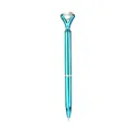 Cyan metallic ballpoint pen with a large diamond crystal topper. - Blue Barrel Black Ink / Blue