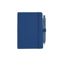 Professional navy blue A6 PU leather notebook featuring matching pen and elastic closure strap - Notebook Set / A6 / 0.5mm / Dark Blue