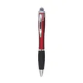 Elegant red LED ballpoint pen featuring a touch stylus tip and black rubberized grip section - 1.0mm / Burgundy