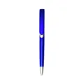Blue promotional click ballpoint pen with large clip and sleek metallic tip finish - Blue Barrel Black Ink