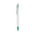 High-quality white and green retractable plastic ballpoint pen with a large clip for branding - 1.0mm Black Ink / Green