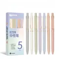 7er-Set Morandi-Gelschreiber, einziehbar, 0,5 mm Kugelschreiber mit rotgoldener Klammer - 5er Set / Mehrfarbig