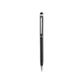Sleek black metal ballpoint pen with a silver clip and integrated stylus tip for screens. - 1.0mm Bullet Tip Black Ink / Black