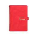 Premium red A5 faux leather notebook featuring an elegant gold metal buckle closure - A5 Notebook / Red