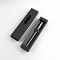 Professional dark grey metallic pen set inside minimalist black window pull-out gift box - Drawer Style with Buckle (LH-008 Window Gift Box) / 180*40mm / Honor Black