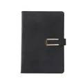 Elegant A5 size black faux leather business notebook featuring a sleek gold metal buckle - A5 Notebook / Black