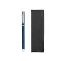 Sleek navy blue business metal gel pen set with textured black gift box packaging - Gift Box Set (1902-Silver Clip) / Blue