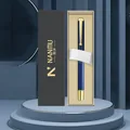 Stylo métallique bleu marine et or haut de gamme dans un élégant coffret cadeau d'affaires - Bleu Affaires