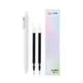 Set di penne a gel bianche a scatto con due ricariche di inchiostro nero da 0,5 mm - 1 Penna + 2 Ricariche (Punta Standard) / Bianco