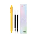Set di penne gel a scatto gialle con due ricariche di inchiostro nero da 0,5 mm - 1 Penna + 2 Ricariche (Punta Standard) / Giallo
