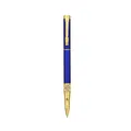 Elegant business metal rollerball pen with golden dragon head clip and blue barrel - Black Ink 0.5mm / Royal Blue Barrel