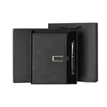Elegant A5 black leather notebook and pen gift set in a luxury box with a shopping bag. - Full Set (Notebook + Metal Pen + Box + Bag) / Black