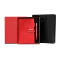Luxury red leather A5 notebook and matching pen gift set with a black paper carry bag - Full Set (Notebook + Metal Pen + Box + Bag) / Red