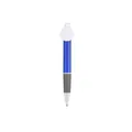 Custom blue retractable ballpoint pen with blank white logo plate and fine 0.7mm tip. - Retractable with QR Area / Sapphire Blue