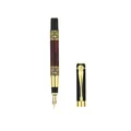 Luxury Chinese style metal fountain pen with red marble barrel and gold filigree details - Fountain Pen (Shou Character) / 0.5mm Pen Point / Natural Wood Color