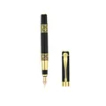 Elegant black and gold Chinese style metal fountain pen with intricate geometric patterns - Fountain Pen (Shou Character) / 0.5mm Pen Point / Black