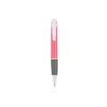 Stylish pink retractable ballpoint pen featuring a 0.7mm bullet tip and grey rubber grip - Standard Retractable / Rose Red