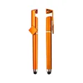 Metallic orange multi-functional gel pen featuring stylus tip and integrated phone stand clip - Stand Pen (2455) / Orange