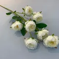 Detalle de una rama de peonías artificiales blancas de 7 cabezas para el hogar - Blanco