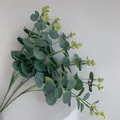 Realistic detail of artificial eucalyptus branches with green leaves and buds - 16 Branches Eucalyptus (YD202230) / Silk Screen Grey Green
