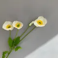 Flores de amapola de seda blanca realistas con tres flores y un capullo para decoración. - Blanco