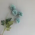 Detailed view of artificial blue-green pompon chrysanthemums for wedding and home decor - 10 Piece Set / Haze Blue
