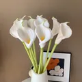 Elegant large white PU artificial calla lily bouquet in a modern ribbed vase - White