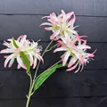 Detailansicht der künstlichen rosa-weißen Lycoris-Blume mit 3 Köpfen zur Dekoration - Rosa Spitze