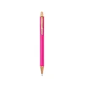 Hot pink glitter metal retractable ballpoint pen with gold accents for students. - 1.0mm Black Ink / Painted Rose Red