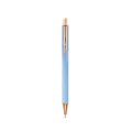 Elegant light blue glitter metal retractable ballpoint pen with rose gold accents - 1.0mm Black Ink / Blue Gradient