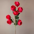Eleganter roter künstlicher Pfingstrosenzweig mit 7 Köpfen für Heim und Hochzeit. - Rot