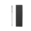 Elegant white metal gel pen with black textured gift box for business office use. - Gift Box Set (1902-Silver Clip) / Silver