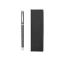 Professional dark grey metal executive gel pen set with a black textured gift box - Gift Box Set (1902-Silver Clip) / Dark Gray