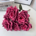 Detailed texture of burgundy artificial 7-head rose bouquet for home decoration - Retro Copper