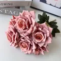 Vintage cappuccino artificial rose bouquet with 7 realistic silk flower heads decor - Light Coffee