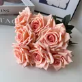 Detailed view of elegant 7-head cappuccino artificial roses for home and wedding decor. - Champagne