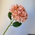 Detailed view of peach pink artificial hydrangea flower stem for wedding home decoration - Milk Tea